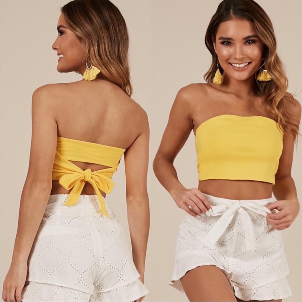 Showpo Yellow Strapless Tie-Back Crop Top